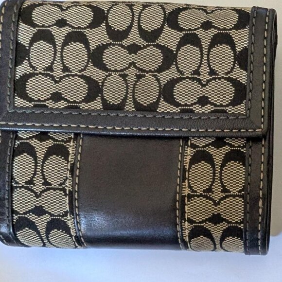 COACH SIGNATURE BI-FOLD WALLET Leather & Canvas - Picture 2 of 5